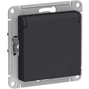 Изображение товара Розетка встраиваемая с заземлением, шторками и крышкой (карбон) Systeme Electric AtlasDesign ATN001046