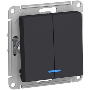 Изображение товара Выключатель встраиваемый двухклавишный с подсветкой (карбон) Systeme Electric AtlasDesign ATN001053