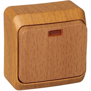 Изображение товара Выключатель накладной одноклавишный с подсветкой (бук) Systeme Electric BA10-005T