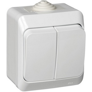 Изображение товара Выключатель накладной двухклавишный (белый) IP44 Systeme Electric BA10-042B