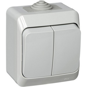 Изображение товара Выключатель накладной двухклавишный (серый) IP44 Systeme Electric BA10-042C