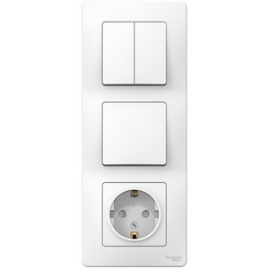 Изображение товара Розетка встраиваемая с заземлением с одноклавишным и двухклавишным выключателем (белый) Systeme Electric Blanca BLNBS101201