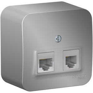 Изображение товара Розетка накладная телефонная RJ-11 + Ethernet RJ-45 (алюминий) Systeme Electric Blanca BLNIA045113