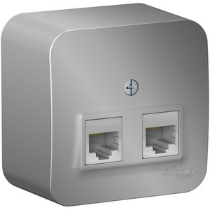 Изображение товара Розетка накладная двойная Ethernet RJ-45 (алюминий) Systeme Electric Blanca BLNIA045453
