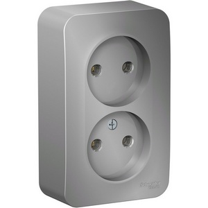 Изображение товара Розетка накладная двойная без заземления (алюминий) Systeme Electric Blanca BLNRA000203