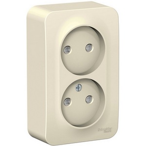 Изображение товара Розетка накладная двойная без заземления со шторками (молочный) Systeme Electric Blanca BLNRA001212