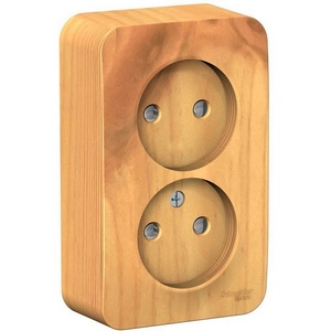 Изображение товара Розетка накладная двойная без заземления со шторками (ясень) Systeme Electric Blanca BLNRA001215