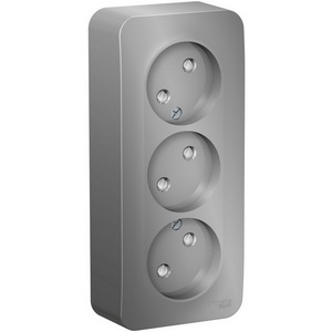 Изображение товара Розетка накладная тройная без заземления со шторками (алюминий) Systeme Electric Blanca BLNRA001313