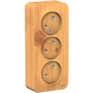 Изображение товара Розетка накладная тройная без заземления со шторками (ясень) Systeme Electric Blanca BLNRA001315