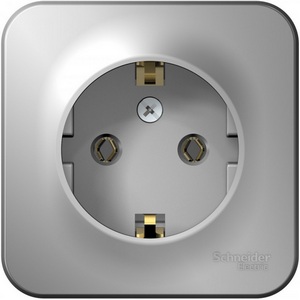 Изображение товара Розетка накладная с заземлением (алюминий) Systeme Electric Blanca BLNRA010103