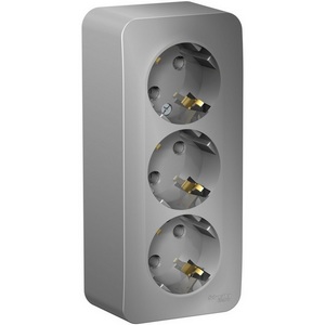 Изображение товара Розетка накладная тройная с заземлением (алюминий) Systeme Electric Blanca BLNRA010313