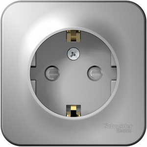 Изображение товара Розетка накладная с заземлением и шторками (алюминий) Systeme Electric Blanca BLNRA011113