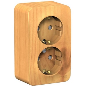 Изображение товара Розетка накладная двойная с заземлением и шторками (ясень) Systeme Electric Blanca BLNRA011205