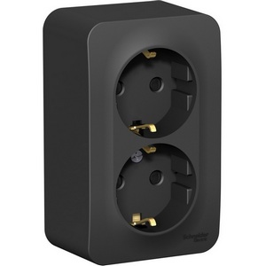 Изображение товара Розетка накладная двойная с заземлением и шторками (антрацит) Systeme Electric Blanca BLNRA011206