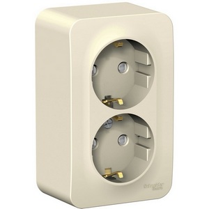 Изображение товара Розетка накладная двойная с заземлением и шторками (молочный) Systeme Electric Blanca BLNRA011212