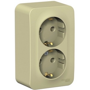 Изображение товара Розетка накладная двойная с заземлением и шторками (бежевый) Systeme Electric Blanca BLNRA011217