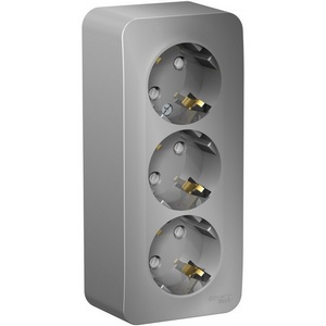 Изображение товара Розетка накладная тройная с заземлением и шторками (алюминий) Systeme Electric Blanca BLNRA011313