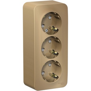 Изображение товара Розетка накладная тройная с заземлением и шторками (титан) Systeme Electric Blanca BLNRA011314