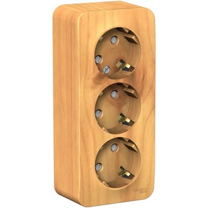 Изображение товара Розетка накладная тройная с заземлением и шторками (ясень) Systeme Electric Blanca BLNRA011315