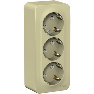 Изображение товара Розетка накладная тройная с заземлением и шторками (бежевый) Systeme Electric Blanca BLNRA011317