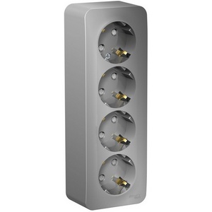 Изображение товара Розетка накладная четверная с заземлением и шторками (алюминий) Systeme Electric Blanca BLNRA011413