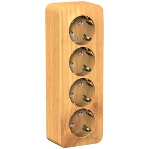 Изображение товара Розетка накладная четверная с заземлением и шторками (ясень) Systeme Electric Blanca BLNRA011415