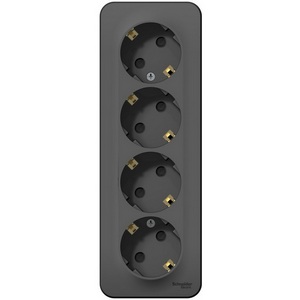 Изображение товара Розетка накладная четверная с заземлением и шторками (антрацит) Systeme Electric Blanca BLNRA011416