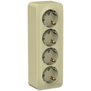 Изображение товара Розетка накладная четверная с заземлением и шторками (бежевый) Systeme Electric Blanca BLNRA011417