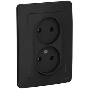 Изображение товара Розетка встраиваемая двойная без заземления (антрацит) Systeme Electric Blanca BLNRS000026