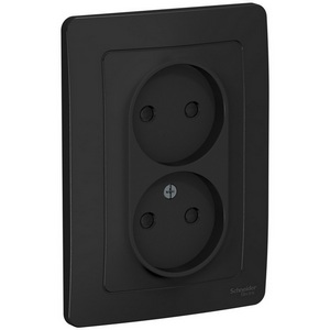 Изображение товара Розетка встраиваемая двойная без заземления со шторками (антрацит) Systeme Electric Blanca BLNRS000126