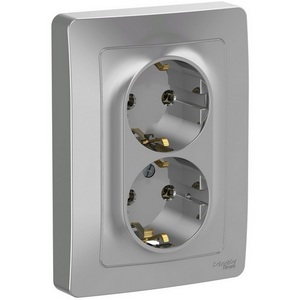 Изображение товара Розетка встраиваемая двойная с заземлением (алюминий) Systeme Electric Blanca BLNRS001023