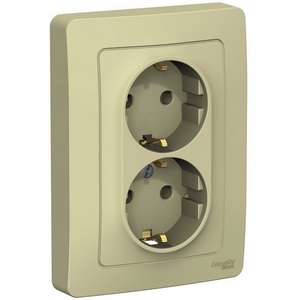 Изображение товара Розетка встраиваемая двойная с заземлением (бежевый) Systeme Electric Blanca BLNRS001027