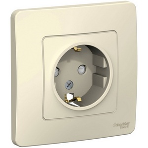 Изображение товара Розетка встраиваемая с заземлением и шторками (молочный) Systeme Electric Blanca BLNRS001112