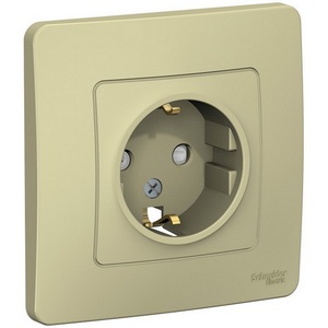 Изображение товара Розетка встраиваемая с заземлением и шторками (бежевый) Systeme Electric Blanca BLNRS001117