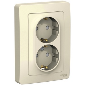 Изображение товара Розетка встраиваемая двойная с заземлением и шторками (молочный) Systeme Electric Blanca BLNRS001122