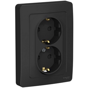Изображение товара Розетка встраиваемая двойная с заземлением и шторками (антрацит) Systeme Electric Blanca BLNRS001126