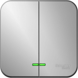 Изображение товара Выключатель накладной двухклавишный с подсветкой (алюминий) Systeme Electric Blanca BLNVA105103