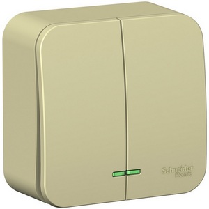 Изображение товара Выключатель накладной двухклавишный с подсветкой (бежевый) Systeme Electric Blanca BLNVA105117