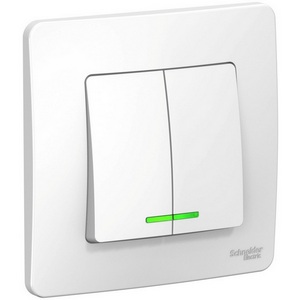 Изображение товара Выключатель встраиваемый двухклавишный с подсветкой (белый) Systeme Electric Blanca BLNVS006511