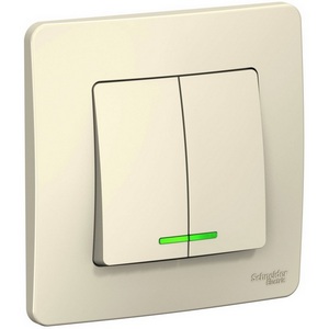 Изображение товара Выключатель встраиваемый двухклавишный с подсветкой (молочный) Systeme Electric Blanca BLNVS010512