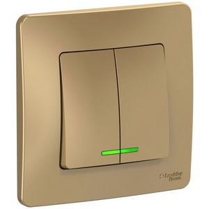 Изображение товара Выключатель встраиваемый двухклавишный с подсветкой (титан) Systeme Electric Blanca BLNVS010514