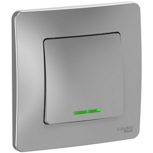 Изображение товара Выключатель встраиваемый одноклавишный с подсветкой (алюминий) Systeme Electric Blanca BLNVS010613