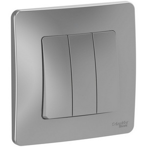 Изображение товара Выключатель встраиваемый трехклавишный (алюминий) Systeme Electric Blanca BLNVS100503