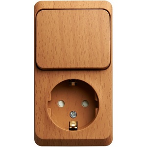 Изображение товара Розетка накладная с заземлением с одноклавишным выключателем (бук) Systeme Electric BPA16-201T