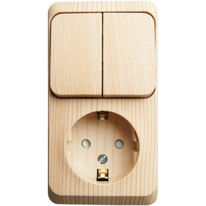 Изображение товара Розетка накладная с заземлением с двухклавишным выключателем (сосна) Systeme Electric BPA16-202D