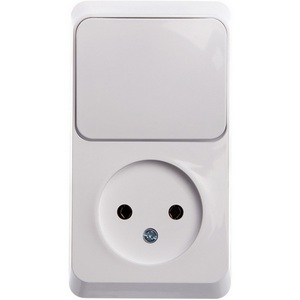 Изображение товара Розетка накладная без заземления с одноклавишным выключателем (белый) Systeme Electric BPA16-204B