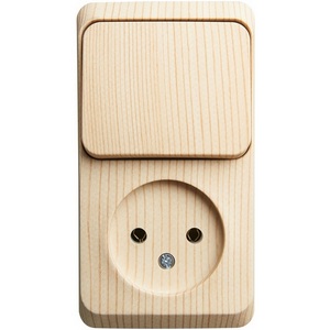 Изображение товара Розетка накладная без заземления с одноклавишным выключателем (сосна) Systeme Electric BPA16-204D
