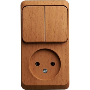 Изображение товара Розетка накладная без заземления с двухклавишным выключателем (бук) Systeme Electric BPA16-205T
