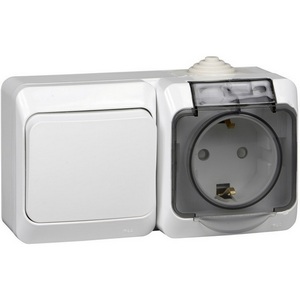 Изображение товара Розетка накладная с заземлением и крышкой с одноклавишным выключателем (белый) Systeme Electric Etude BPA16-246B