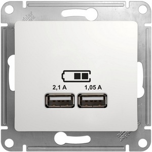 Изображение товара Розетка встраиваемая USBх2 (белый) Systeme Electric Glossa GSL000133